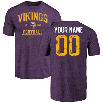 Men's Custom Minnesota Vikings Purple Distressed Custom Name & Number Tri-Blend T-Shirt