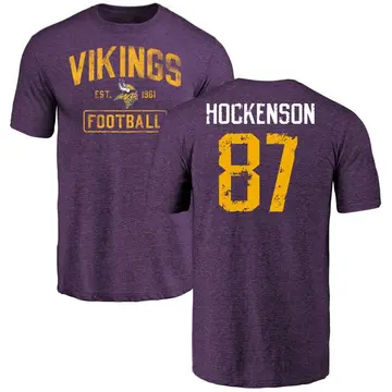 Men's T.J. Hockenson Minnesota Vikings Purple Distressed Name & Number Tri-Blend T-Shirt
