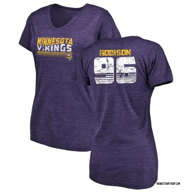 Women's Brian Robison Minnesota Vikings Retro Tri-Blend V-Neck T-Shirt - Purple