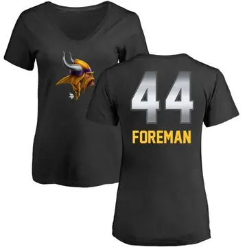 Women's Chuck Foreman Minnesota Vikings Midnight Mascot T-Shirt - Black