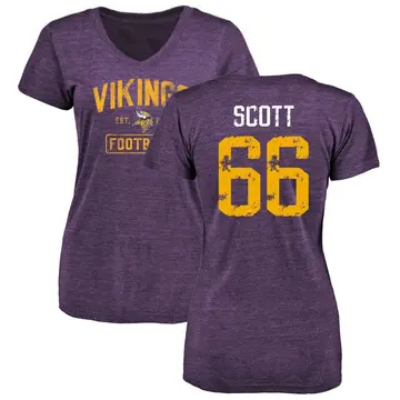 Women's Jordon Scott Minnesota Vikings Purple Distressed Name & Number Tri-Blend V-Neck T-Shirt