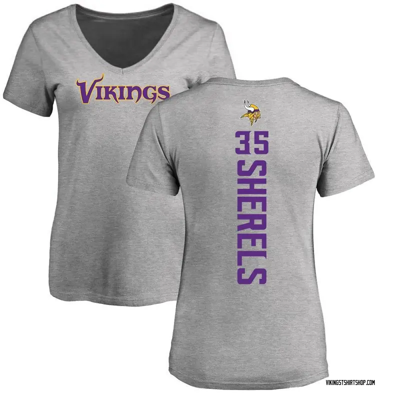 Women's Marcus Sherels Minnesota Vikings Backer V-Neck T-Shirt - Ash