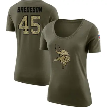 Women's Max Bredeson Minnesota Vikings Salute to Service Olive Legend Scoop Neck T-Shirt
