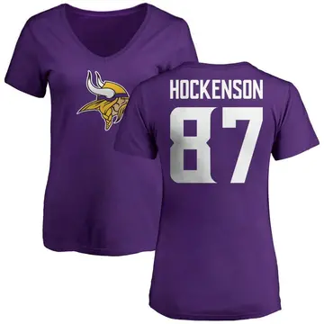 Women's T.J. Hockenson Minnesota Vikings Name & Number Logo Slim Fit T-Shirt - Purple