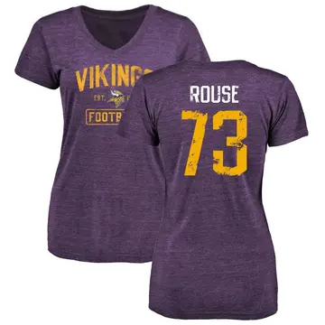 Women's Walter Rouse Minnesota Vikings Purple Distressed Name & Number Tri-Blend V-Neck T-Shirt