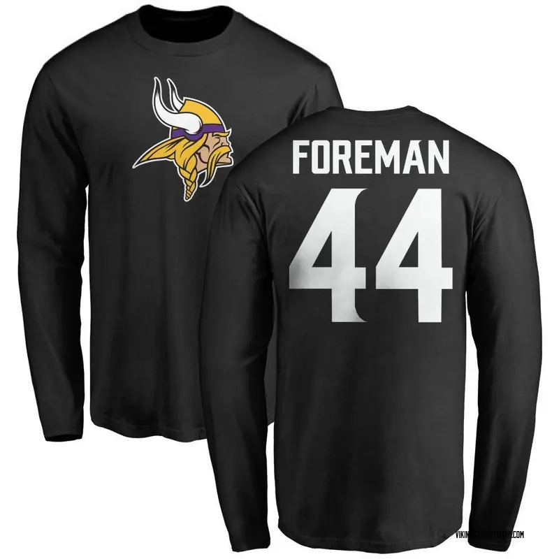 Youth Chuck Foreman Minnesota Vikings Name & Number Logo Long Sleeve T-Shirt - Black